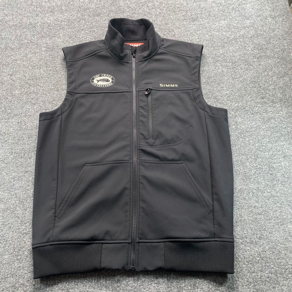 Simms Vest Mens Medium Black Dry Creek Outfitters Softshell Fleece Lined Fishing